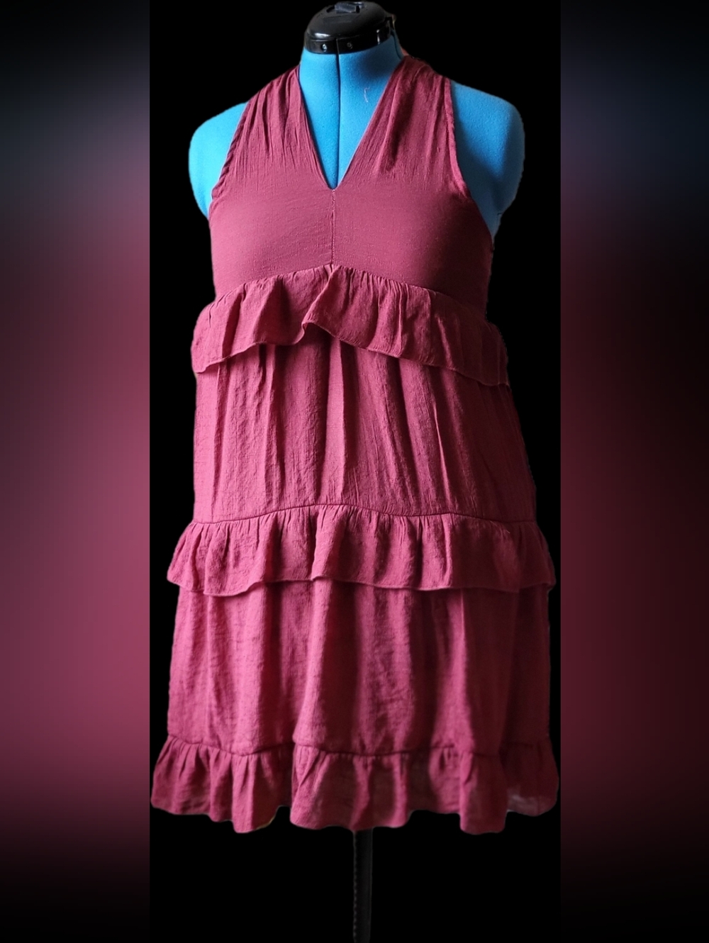 Sleeveless Ruffle Mini Dress in Berry/Mauve